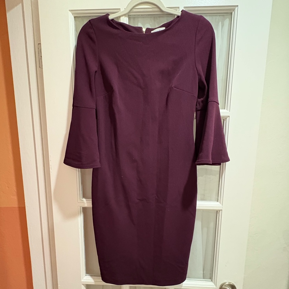 Calvin Klein Purple Sheath Dress with Bell Sleeves